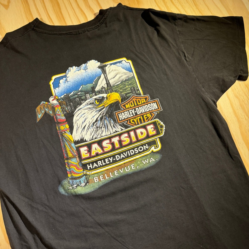 90s Harley-Davidson Men's Vintage Eastside Bellevue WA Graphic Tee Black XXL